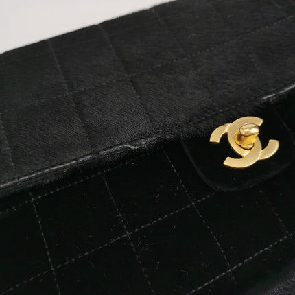 Chanel Large East West Shoulder Bag Rare Black Leather and Pony-style Calfskin