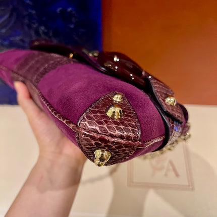 Gucci Horsebit 1955 Chain Vintage Large Purple Suede Shoulder Bag