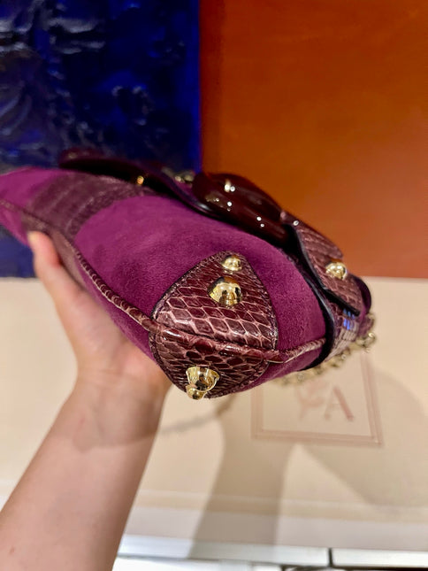 Gucci Horsebit 1955 Chain Vintage Large Purple Suede Shoulder Bag