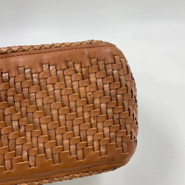 Loewe Puzzle Small Leather Woven Caramel Tan Crossbody Bag