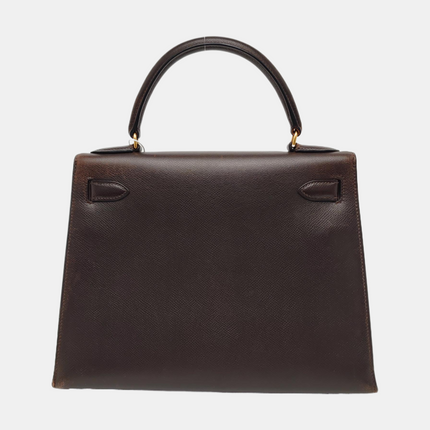 Hermès Kelly 28 Vintage Sellier Dark Brown Epsom Leather Gold Hardware 1990