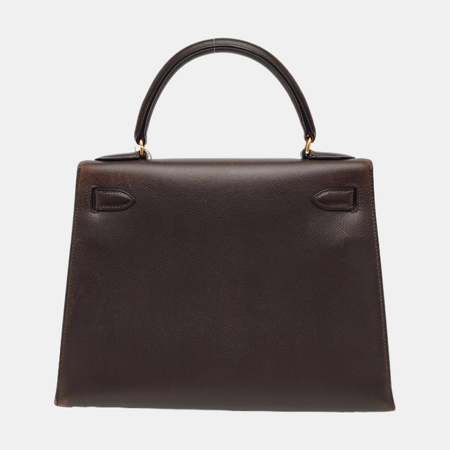 Hermes Kelly 28 Vintage Sellier Dark Brown Epsom Leather Gold Hardware 1990