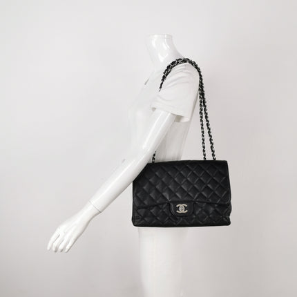 Chanel Classic Flap Jumbo Black Caviar Leather Single Flap Silver Hardware 2006-08
