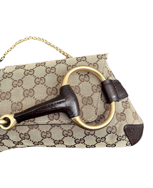 Sold Iconic 2003 Gucci Horsebit 1955 Cloth Black Monogram Shoulder bag