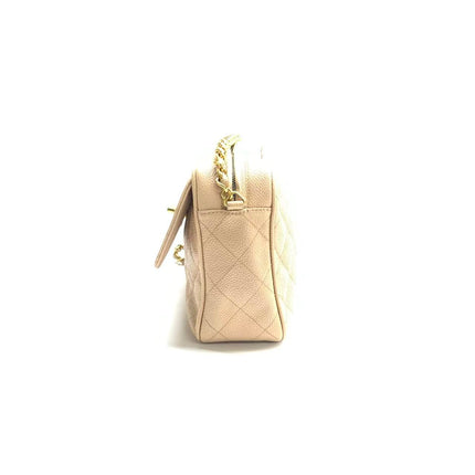 Chanel Medium Camera Case Bag Beige Caviar Leather Gold Hardware