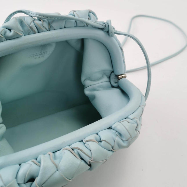 Sold Bottega Veneta Pouch Mini Intrecciato Blue Lambskin Leather Crossbody Bag