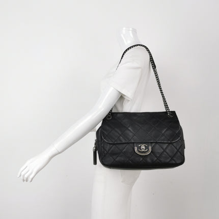Chanel 2013 Paris-Edinburgh Large Black Flap Calfskin Leather Shoulder Bag