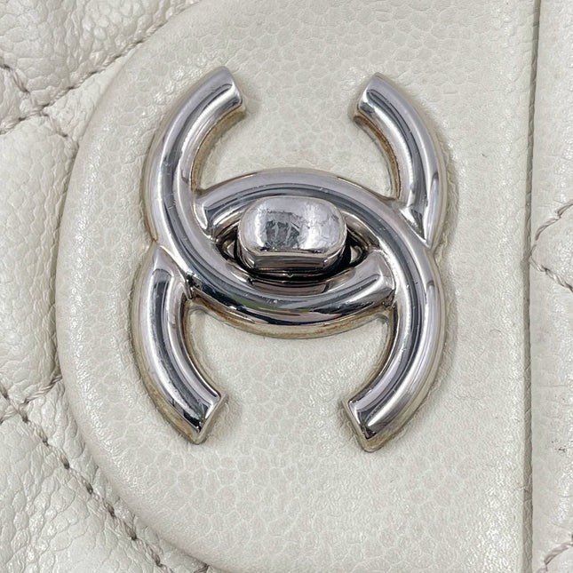 Sold Chanel Classic Flap Maxi Milk White Caviar Leather Silver-tone Hardware Giant CC Logo