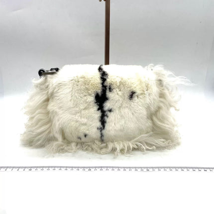 Fendi White Fur FF Logo Flap Shoulder Bag