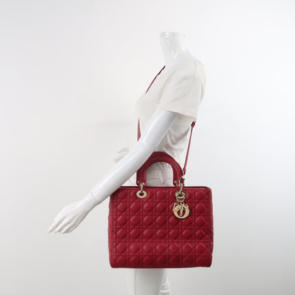 Lady Dior Large Bag Red Lambskin Cannage Leather Silver Hardware