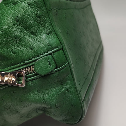 Prada Inside Bag Green Ostrich Leather Green Lambskin Leather Interior Medium