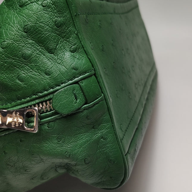 Prada Inside Bag Green Ostrich Leather Green Lambskin Leather Interior Medium