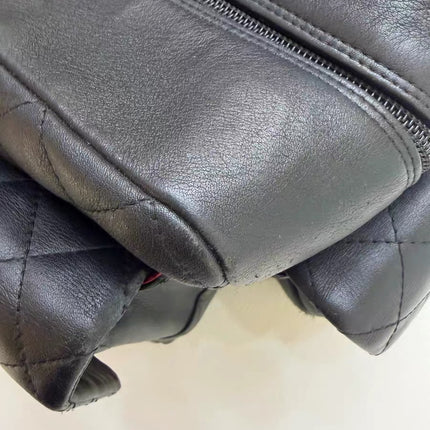 Sac Reporter Grande Taille Chanel Cambon Multipoches en Cuir de Veau Noir Logo Blanc