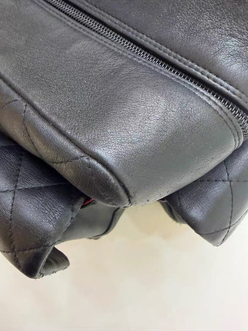 Chanel Cambon Multi-pocket Ligne Reporter Bag Large Black Calfskin Leather White Logo