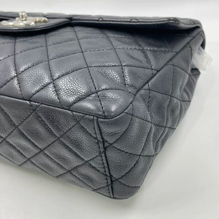 Chanel Classic Flap Maxi Black Soft Caviar Leather Silver-tone Hardware Giant CC Logo