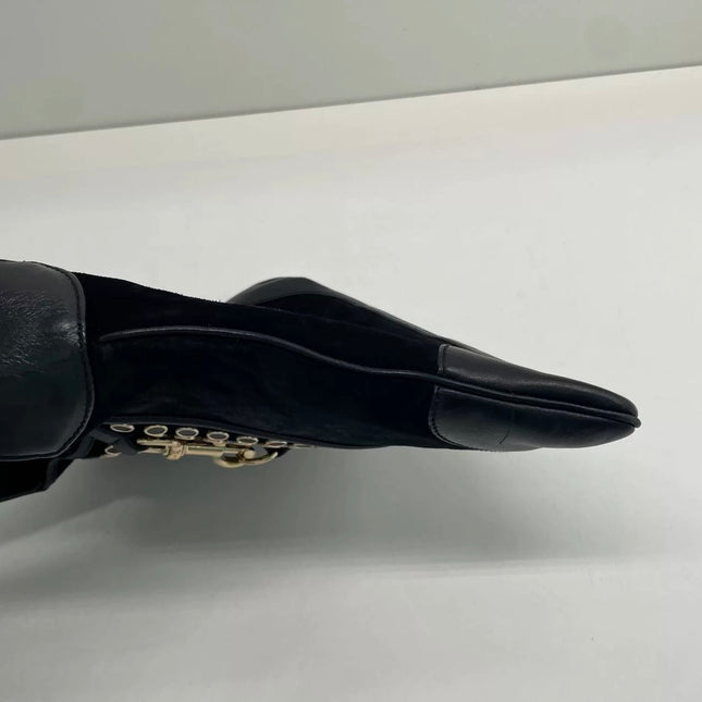Gucci Jackie Vintage Large Black Suede Leather Ringlets Decoration