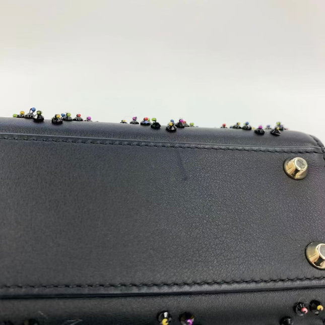 Lady Dior Mini Black Calfskin Leather with Multicolor Crystals Gold Hardware