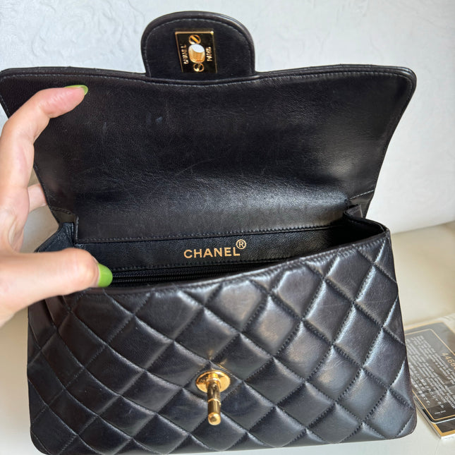 Chanel Double Sided Small Classic Flap Black Lambskin Leather 24k Gold Hardware, 1996-1997