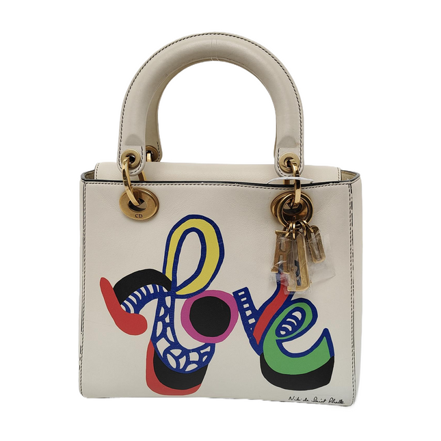 Lady Dior Medium Love White Calfskin Leather with Gold-tone Hardware-Luxbags