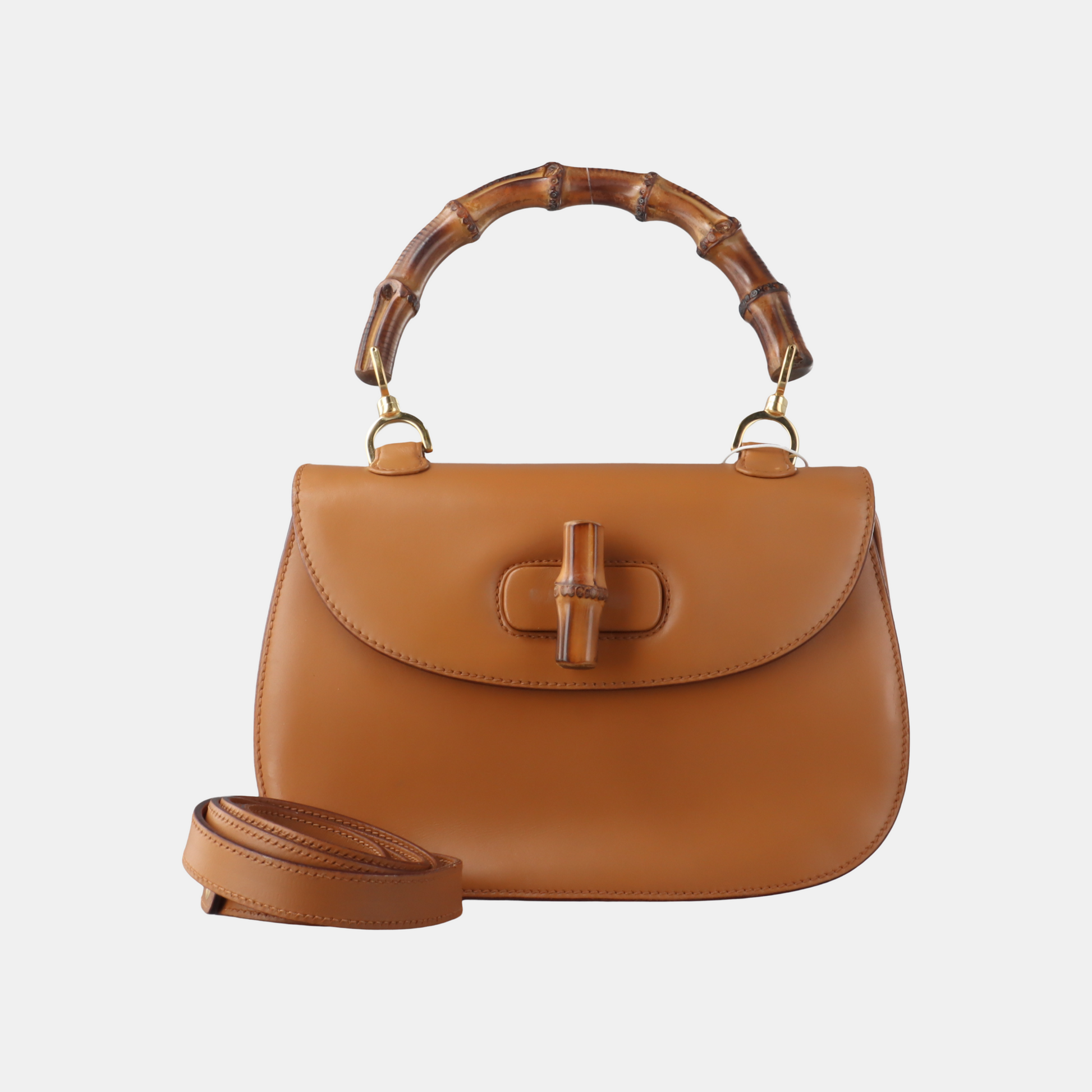 Gucci Bamboo 1947 Top Handle Bag Leather Medium Tan Brown Luxbags