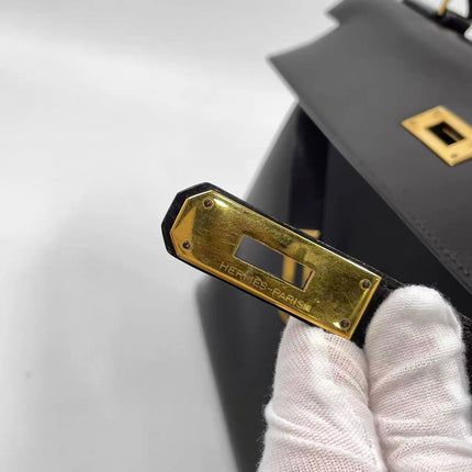 Hermes Kelly 32 Sellier Dark Chocolate Brown Box Leather Gold Hardware 1988