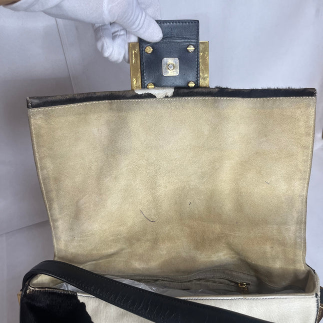 Fendi Mamma Baguette Large Pony hair in Cow Print Black and White