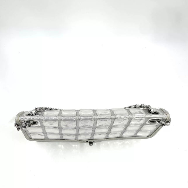 Chanel Ice Cube Chocolate Bar Classic Flap Metallic Silver PVC with Leather