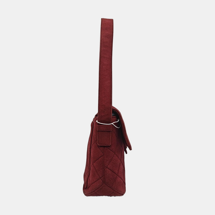 Chanel Vintage Medium Flap Top Handle Bag Burgundy Suede Leather 1997-1999