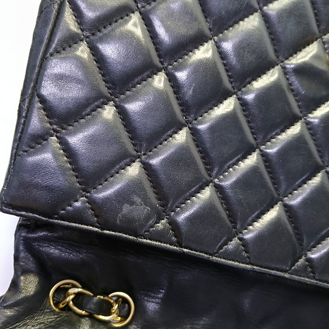 Chanel Classic Flap Jumbo Vintage Black Lambskin Leather Single Flap 24k Gold Hardware, 2008-2009