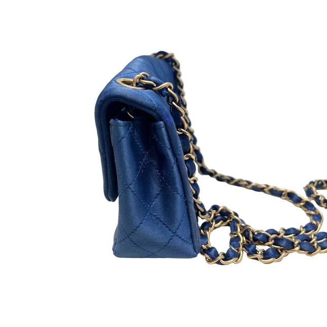 Chanel Classic Flap Mini 2013 Blue Silk Satin Gold Hardware