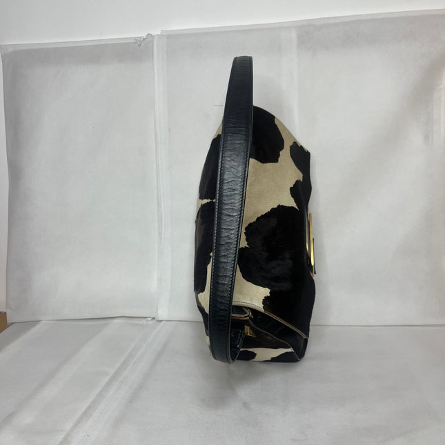 Fendi Mamma Baguette Large Pony hair in Cow Print Black and White