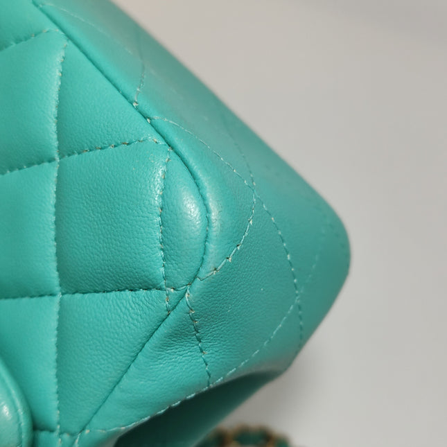 Chanel Classic Flap Mini Turquoise Blue Lambskin Leather Gold Hardware