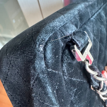 Chanel Black Velvet Shoulder Flap Backpack Vintage Silver HW, 1996