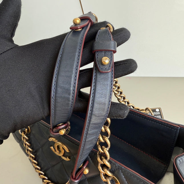 Chanel Perfect Edge Tote Quilted Navy Leather Antique Gold Hardware