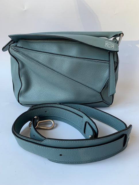 Sold Loewe Puzzle Small Blue Leather Crossbody Bag