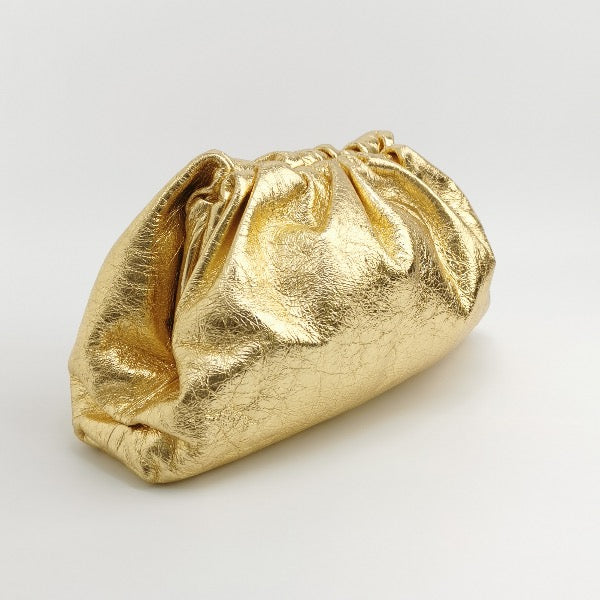 Sold Bottega Veneta Pouch Large Metallic Gold Wrinkled Leather