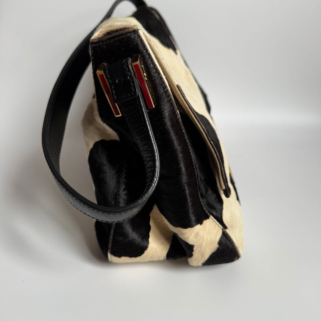 Fendi Mamma Baguette Large Pony hair in Cow Print Black and White