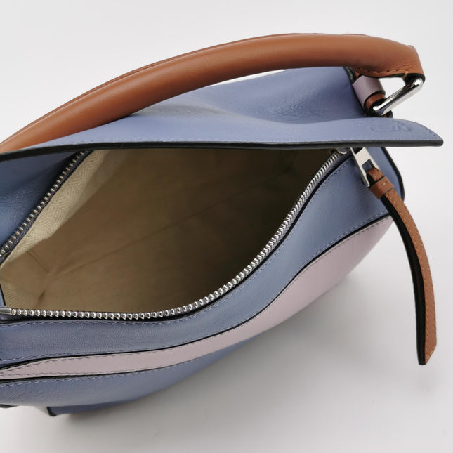 Loewe Puzzle Small Tricolor Purple Pink Grey Calfskin Leather Crossbody Bag