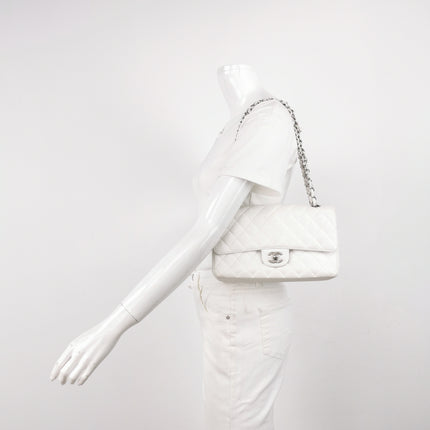 Chanel Classic Flap Medium 2008 White Caviar Leather Silver Hardware