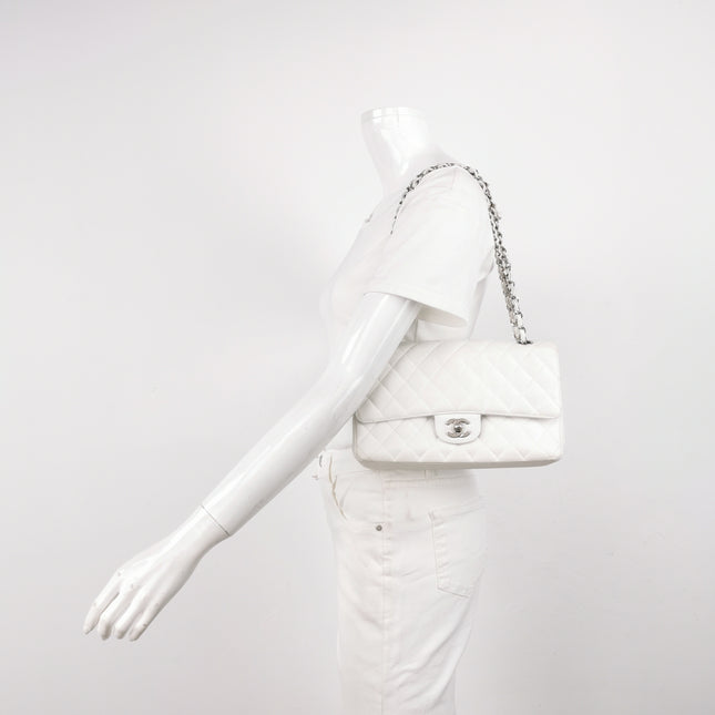 Chanel Classic Flap Medium 2008 White Caviar Leather Silver Hardware