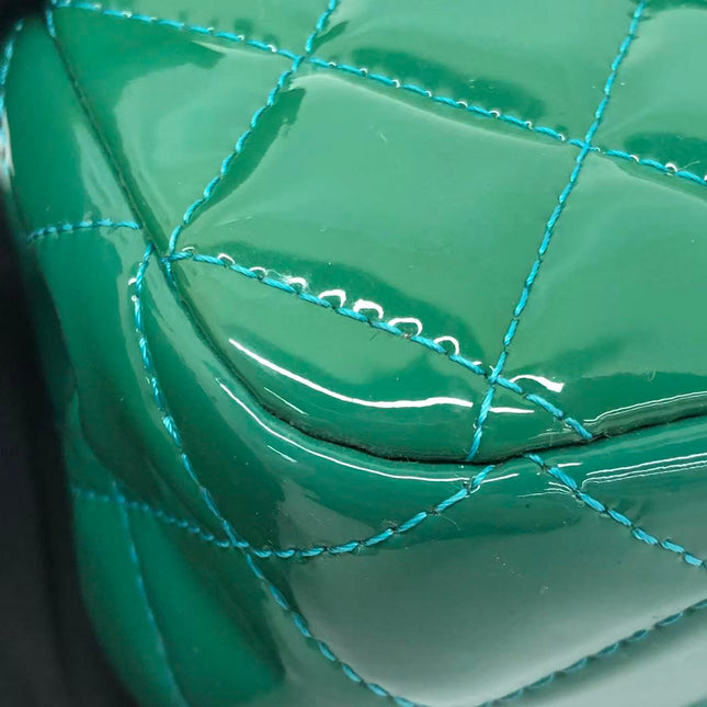 Chanel Classic Flap Medium Teal Blue Green Patent Leather Silver Hardware 2014-15