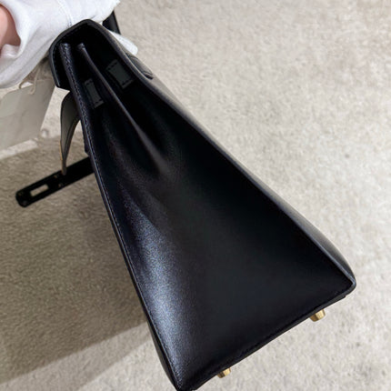 Hermes Kelly 32 Sellier Black Box Leather Double Ring Gold HW