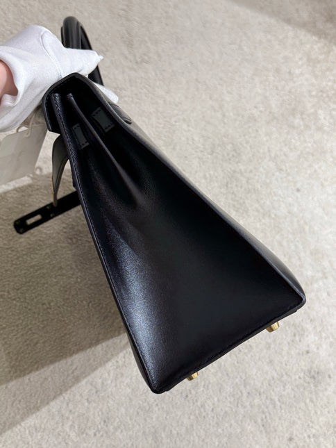 Hermes Kelly 32 Sellier Black Box Leather Double Ring Gold HW