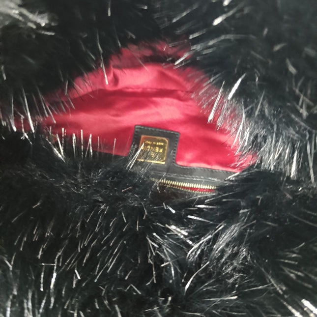 Sold Fendi Baguette Black Furry Pink Interior Shoulder Bag