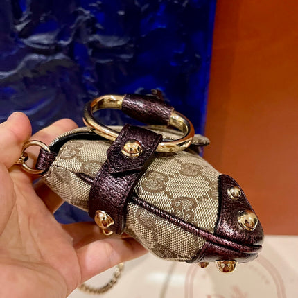 Sold Gucci Horsebit 1955 Chain Bag Gucci Monogram Iridescent Purple Leather and Gold Studs