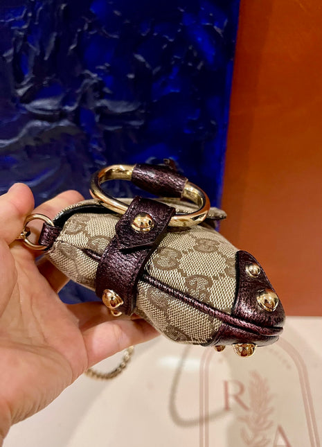 Sold Gucci Horsebit 1955 Chain Bag Gucci Monogram Iridescent Purple Leather and Gold Studs