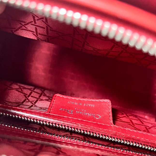 Sold Lady Dior Medium Bag Red Lambskin Cannage Leather Without Strap