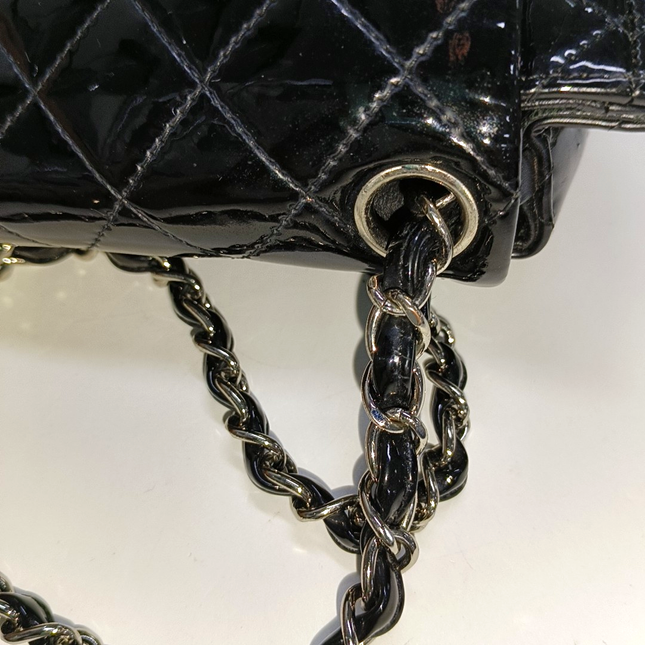 Sold Chanel Classic Flap Mini Square Black Patent Lambskin Crossbody Bag, 2012-2013