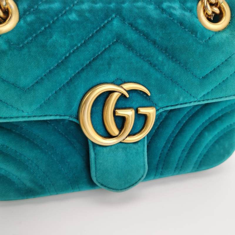 Gucci Marmont Mini Flap Blue Velvet Handbag