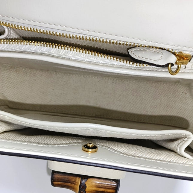 Gucci Bamboo 1947 Top Handle Bag Small White Box Leather Canvas Strap